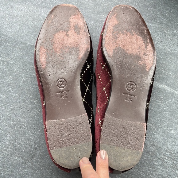 Chanel Velvet Moccasin Loafers 40.5 Burgundy - Picture 3 of 7